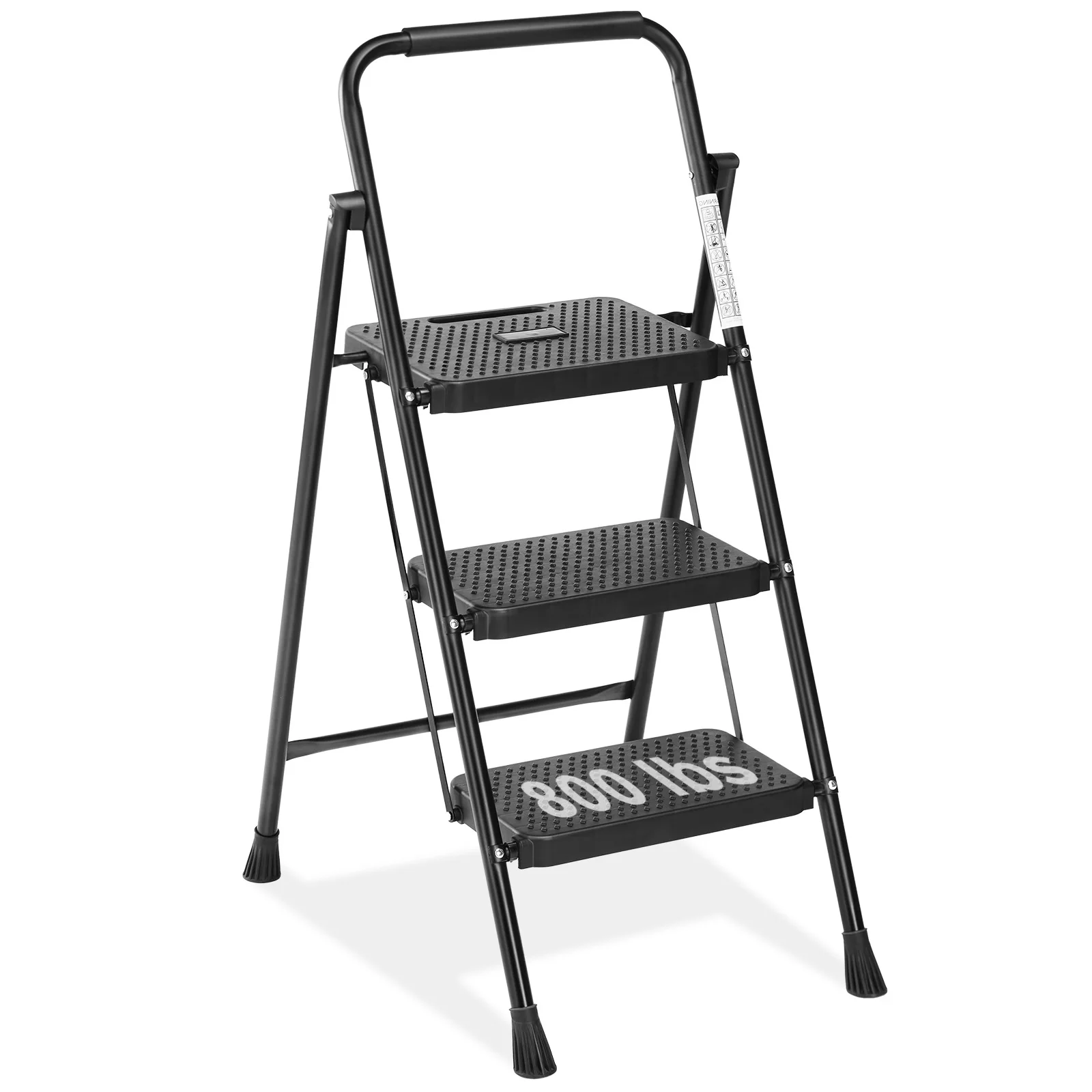 JHK Folding 2/3 Step Ladder Stool with Anti-Slip Pedal 800lbs Capacity Sturdy Steel Portable Cushioned Handle for Kitchen Home