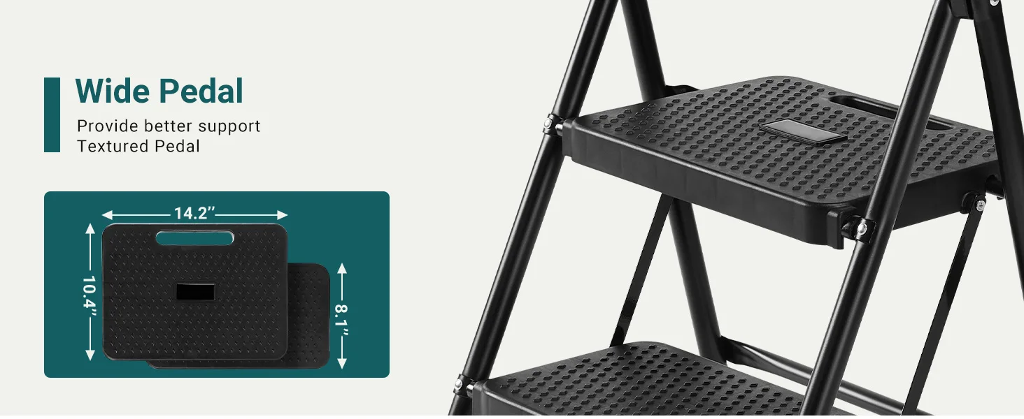 JHK Folding 2/3 Step Ladder Stool with Anti-Slip Pedal 800lbs Capacity Sturdy Steel Portable Cushioned Handle for Kitchen Home