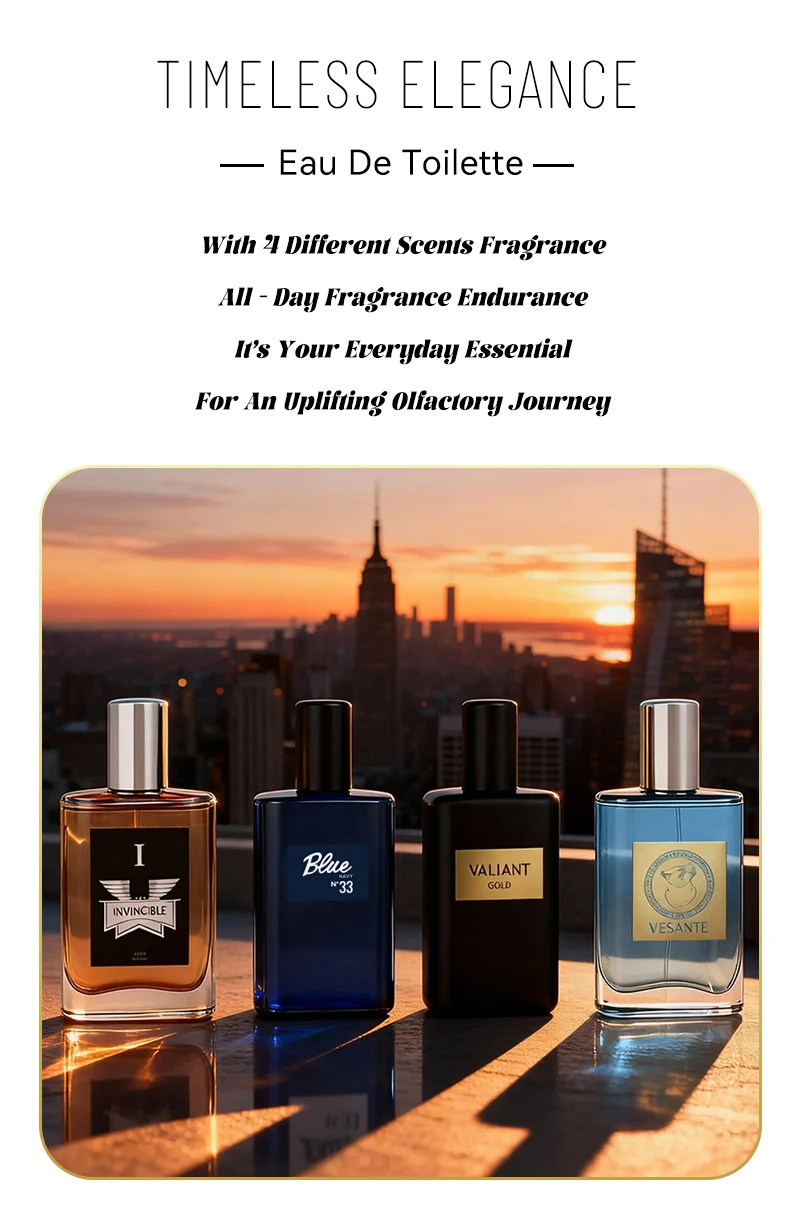 4-Piece Men's Perfume Gift Set (0.68oz Each) - 4 Long-Lasting Fruity aroma & Fresh Scents, The Perfect Holiday, Date & Party Gift