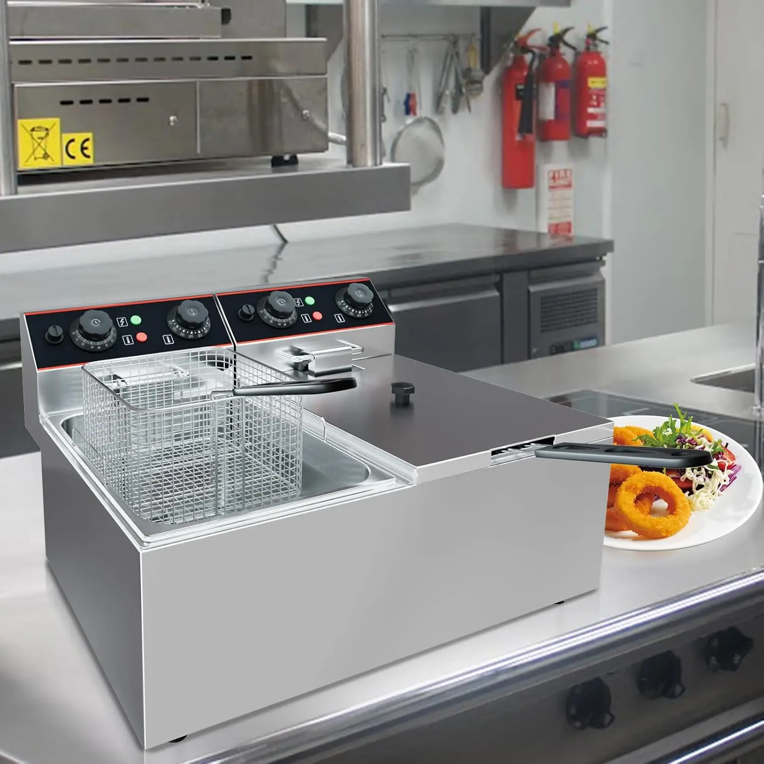 Commercial Electric Deep Fryer with Baskets Stainless Steel Adjustable Temperature Deep Fryer for Restaurant and Home
