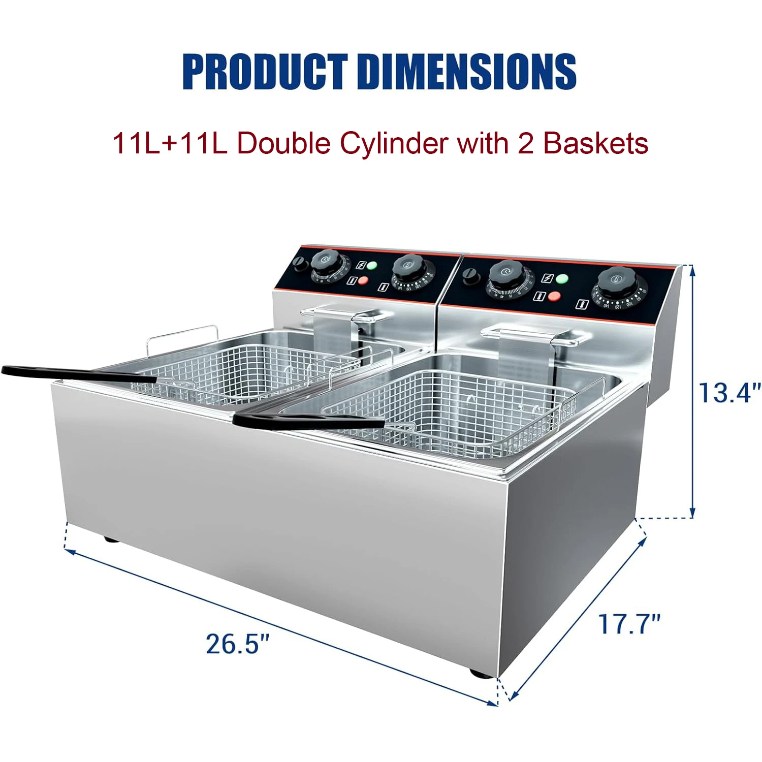 Commercial Electric Deep Fryer with Baskets Stainless Steel Adjustable Temperature Deep Fryer for Restaurant and Home