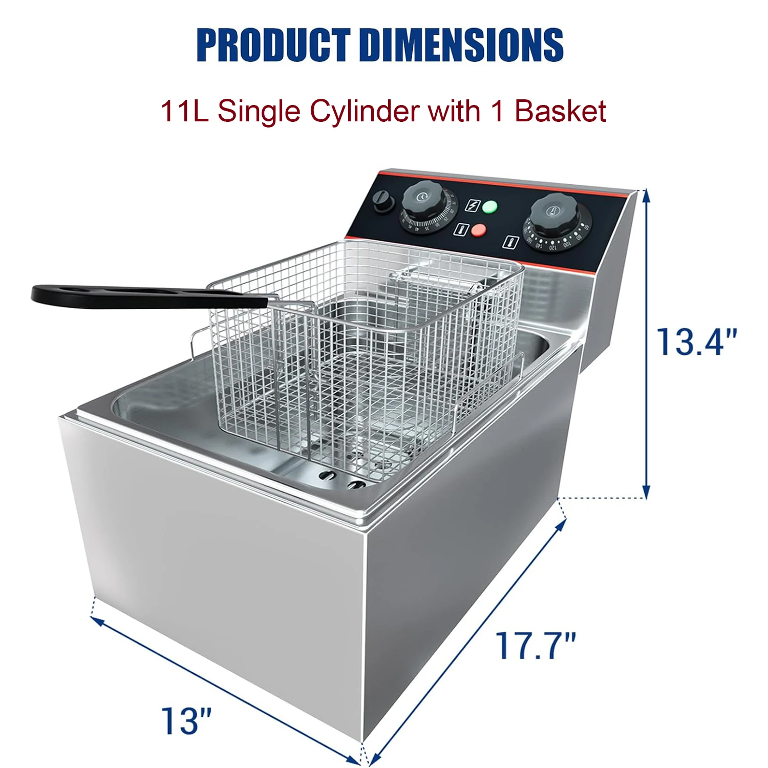 Commercial Electric Deep Fryer with Baskets Stainless Steel Adjustable Temperature Deep Fryer for Restaurant and Home
