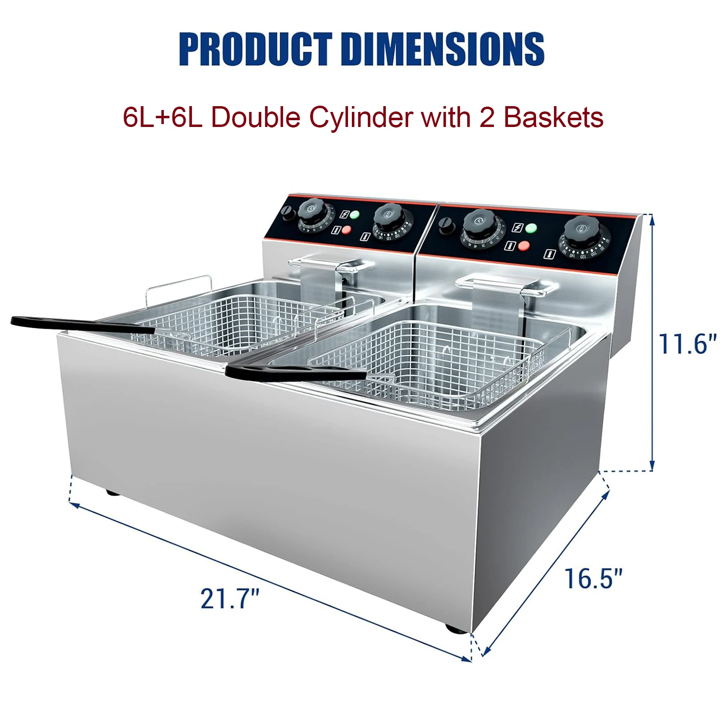 Commercial Electric Deep Fryer with Baskets Stainless Steel Adjustable Temperature Deep Fryer for Restaurant and Home