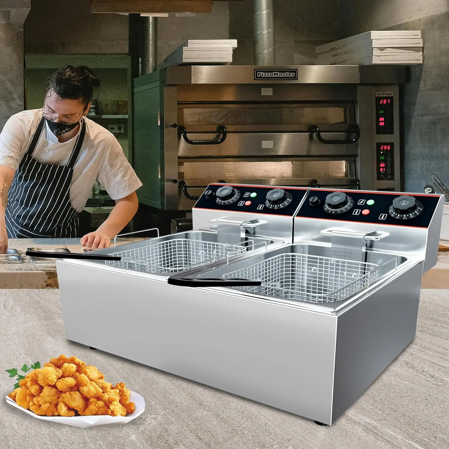 Commercial Electric Deep Fryer with Baskets Stainless Steel Adjustable Temperature Deep Fryer for Restaurant and Home