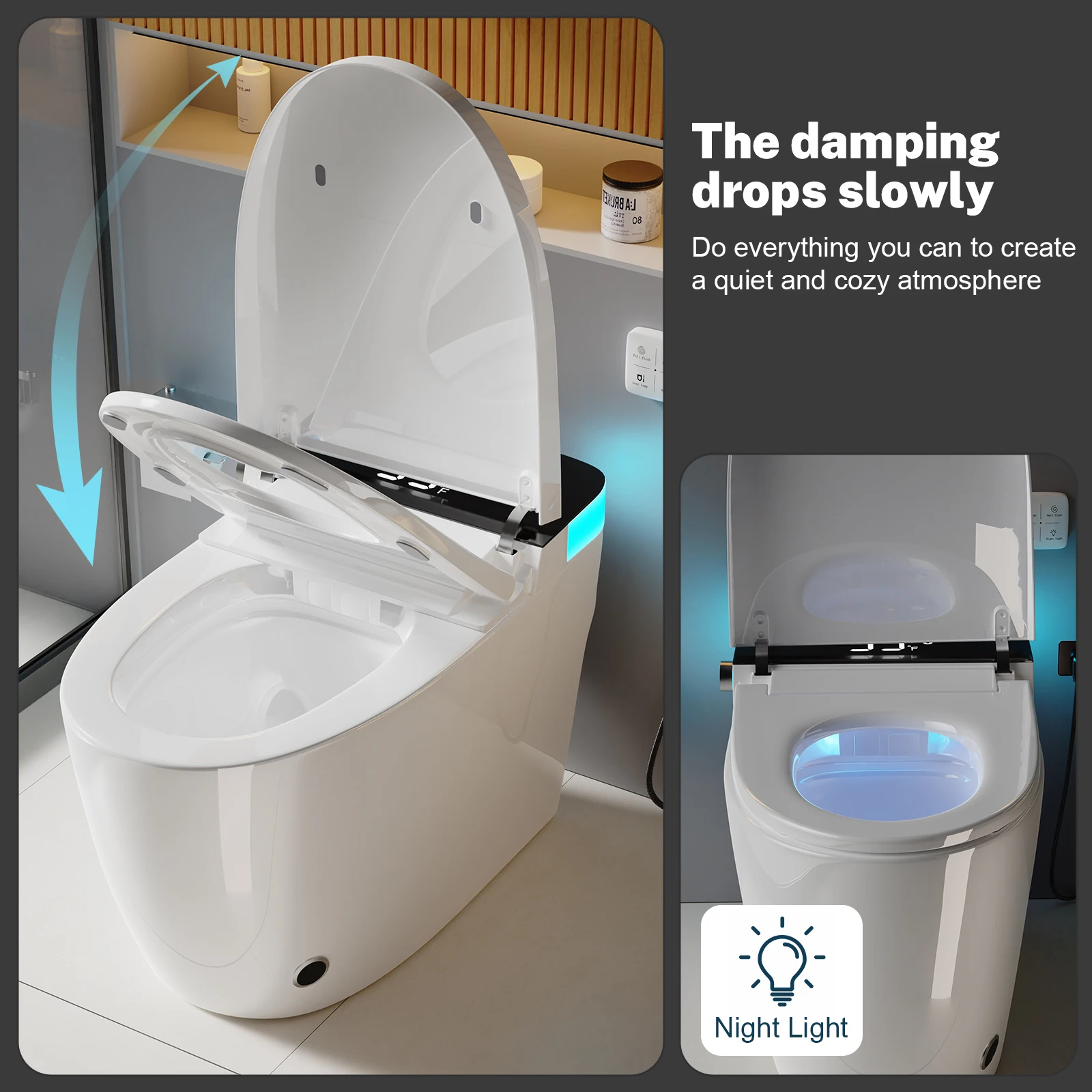Smart Heated Bidet Toilet Seat Temperature Display Night Light Foot Sensor Flush Remote Control UL Certified Leak Protection