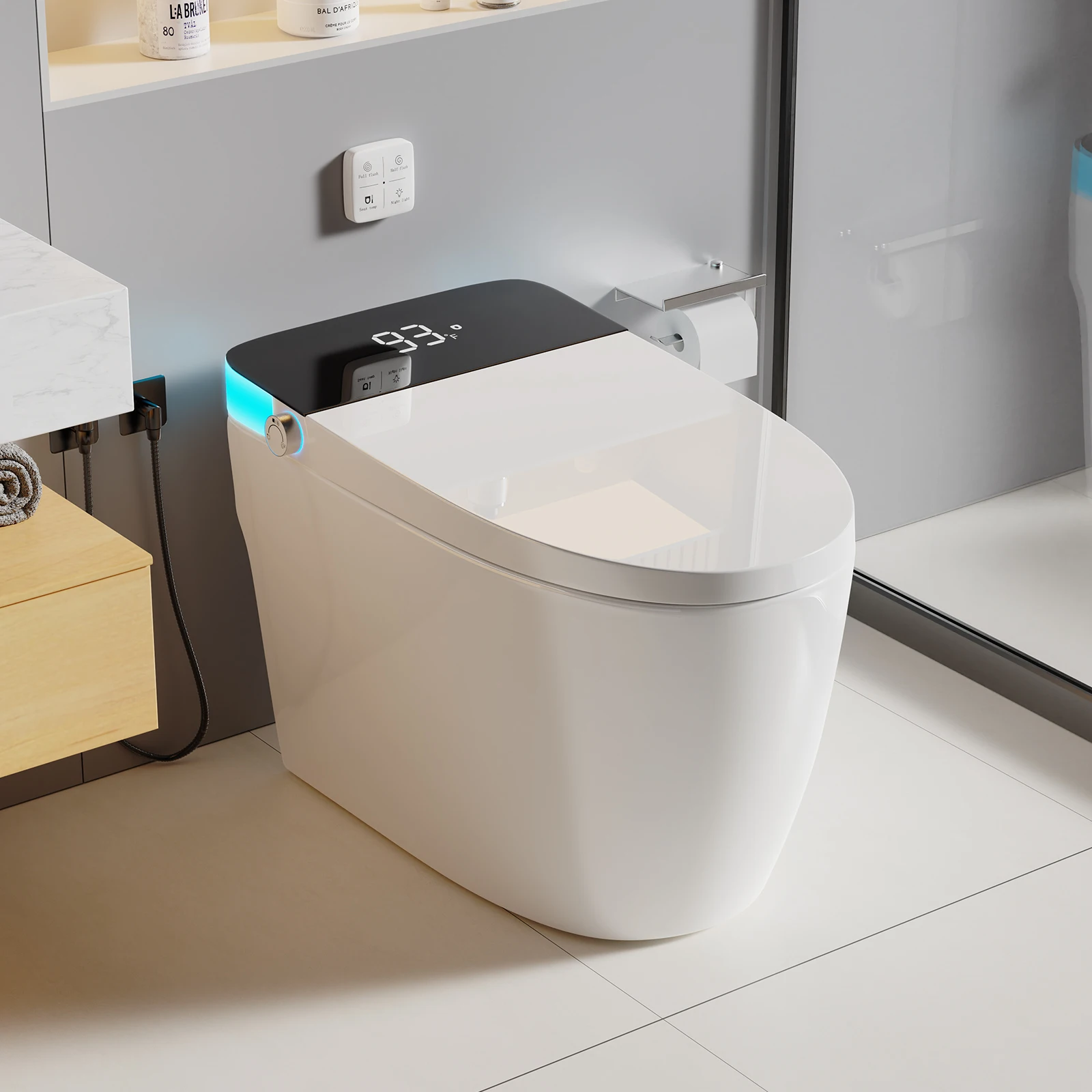 Smart Heated Bidet Toilet Seat Temperature Display Night Light Foot Sensor Flush Remote Control UL Certified Leak Protection