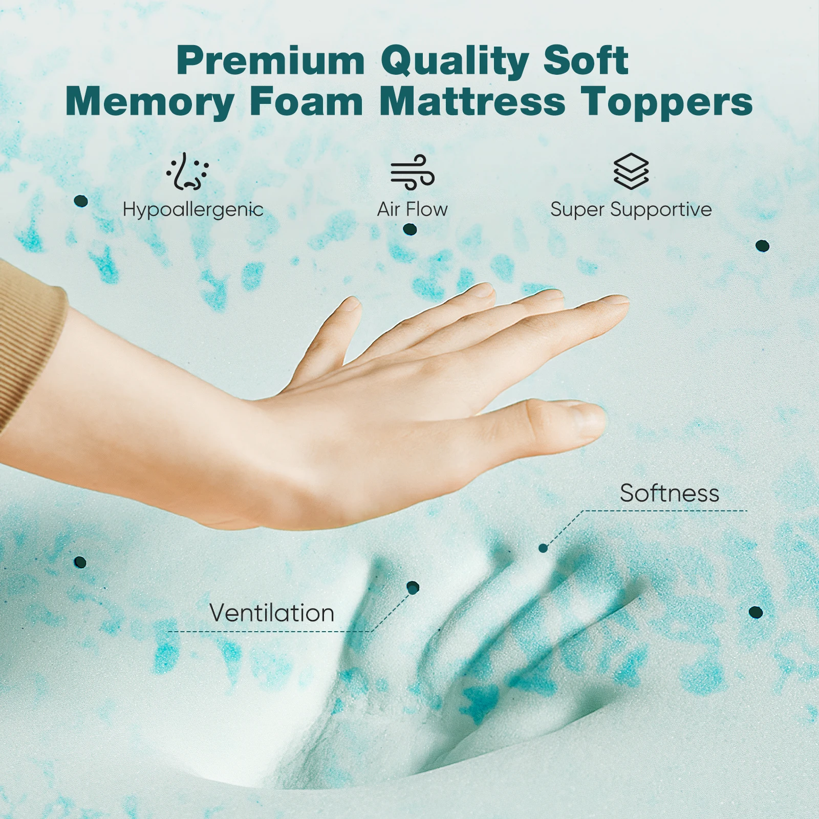 JHK 2-4 Inch Gel Memory Foam California King Mattress Topper Cooling Mattress Soft and Breathable Bed Topper Bedroom Furniture