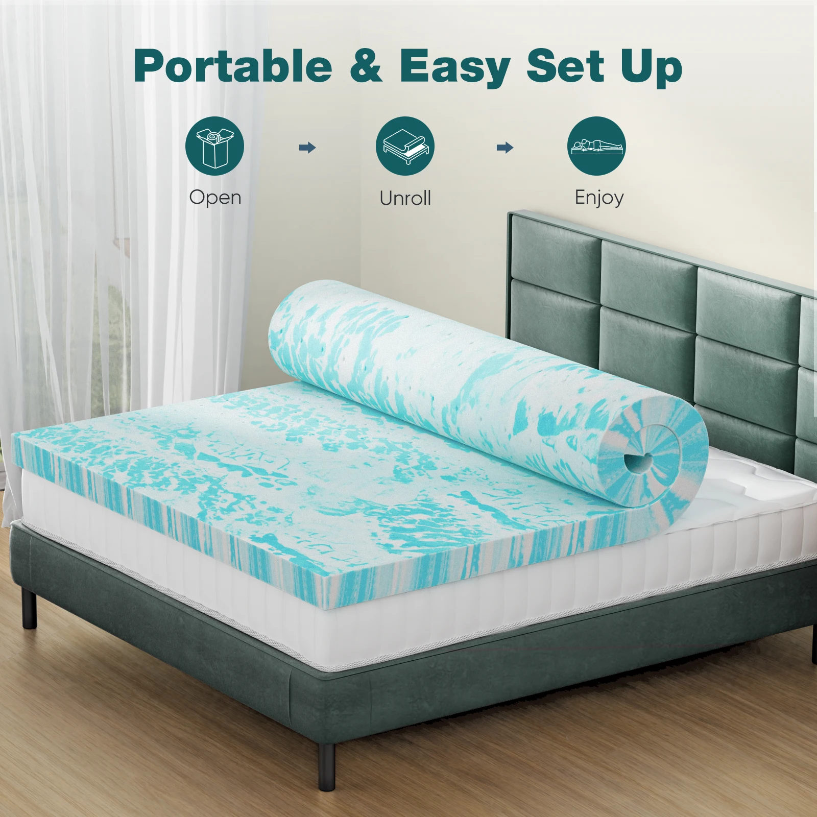 JHK 2-4 Inch Gel Memory Foam California King Mattress Topper Cooling Mattress Soft and Breathable Bed Topper Bedroom Furniture