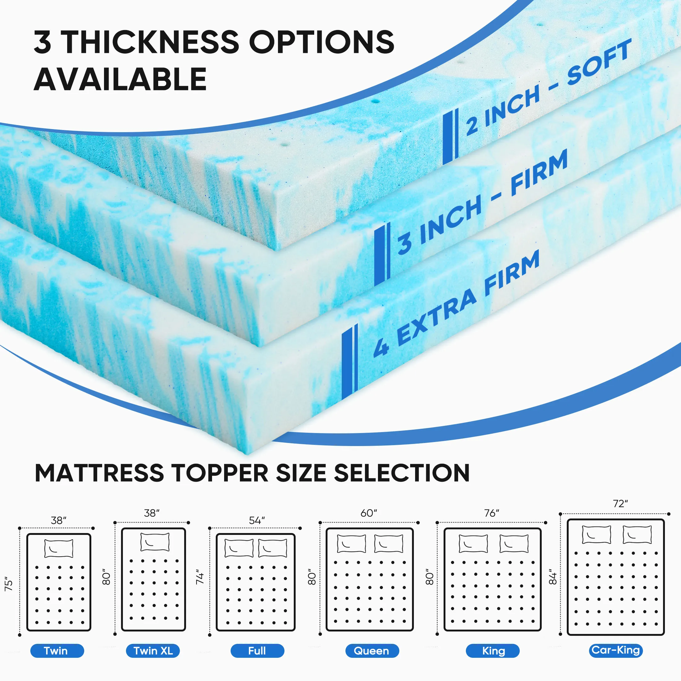 JHK 2-4 Inch Gel Memory Foam California King Mattress Topper Cooling Mattress Soft and Breathable Bed Topper Bedroom Furniture