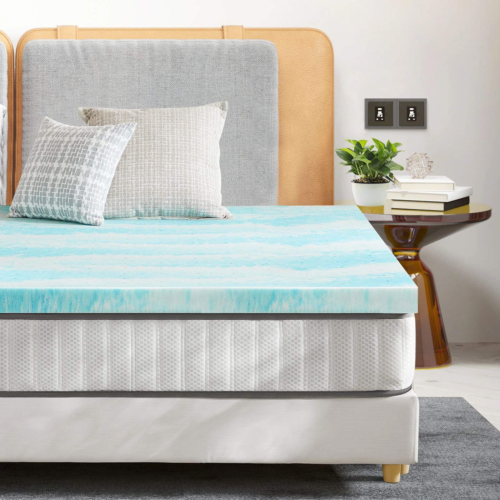 JHK 2-4 Inch Gel Memory Foam California King Mattress Topper Cooling Mattress Soft and Breathable Bed Topper Bedroom Furniture