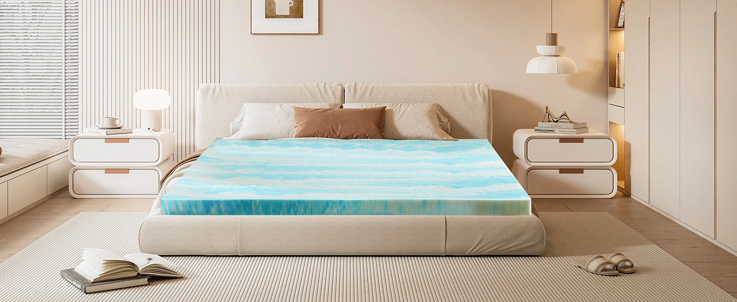 JHK 2-4 Inch Gel Memory Foam California King Mattress Topper Cooling Mattress Soft and Breathable Bed Topper Bedroom Furniture