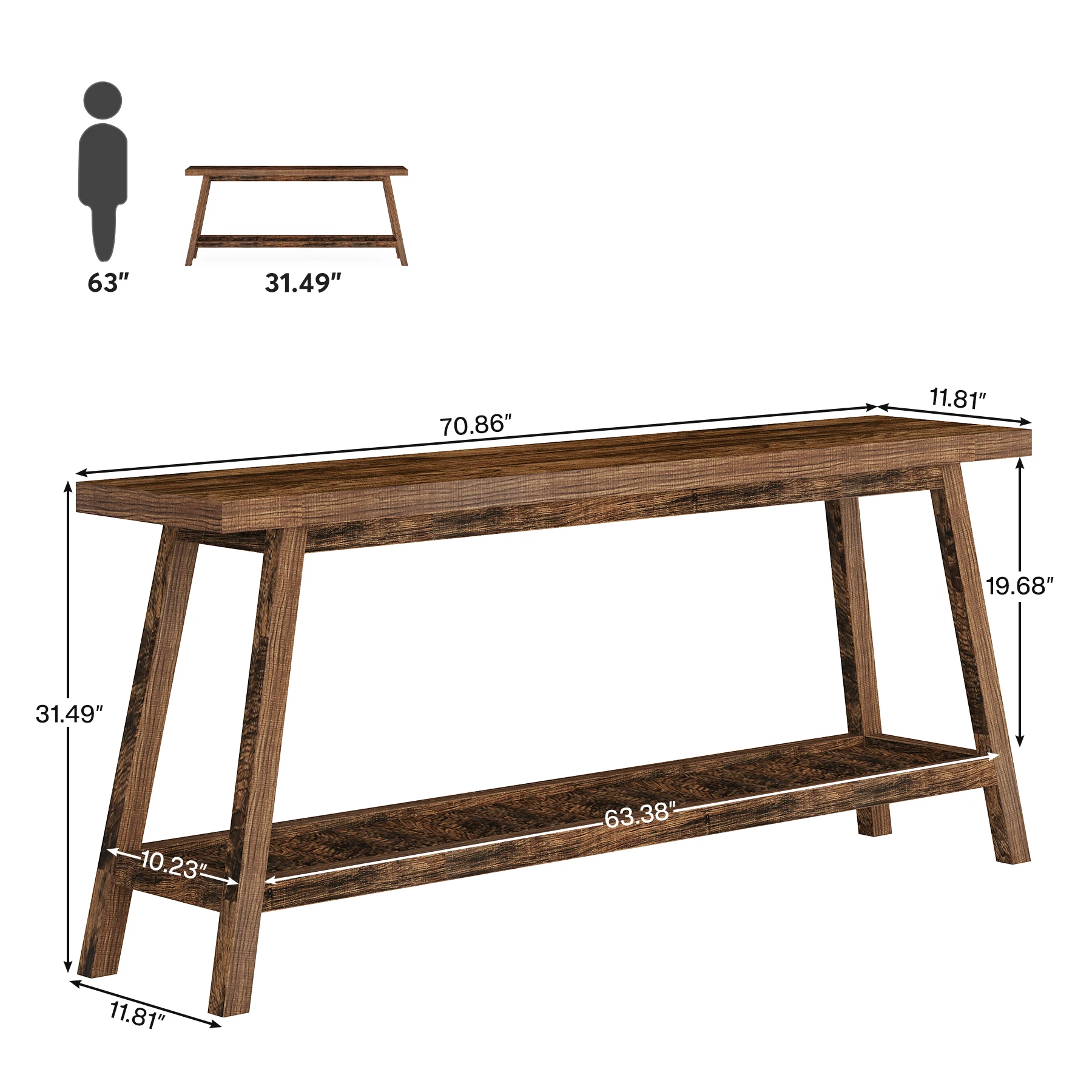 Tribesigns Farmhouse Console Entryway Table: 70.9 Inches All Wood Console Table for Entrance, 2 Tiers Narrow Long Behind Couch S