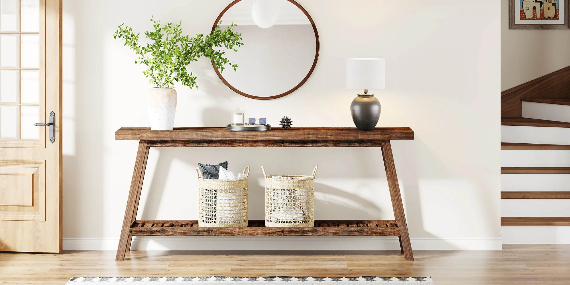 Tribesigns Farmhouse Console Entryway Table: 70.9 Inches All Wood Console Table for Entrance, 2 Tiers Narrow Long Behind Couch S
