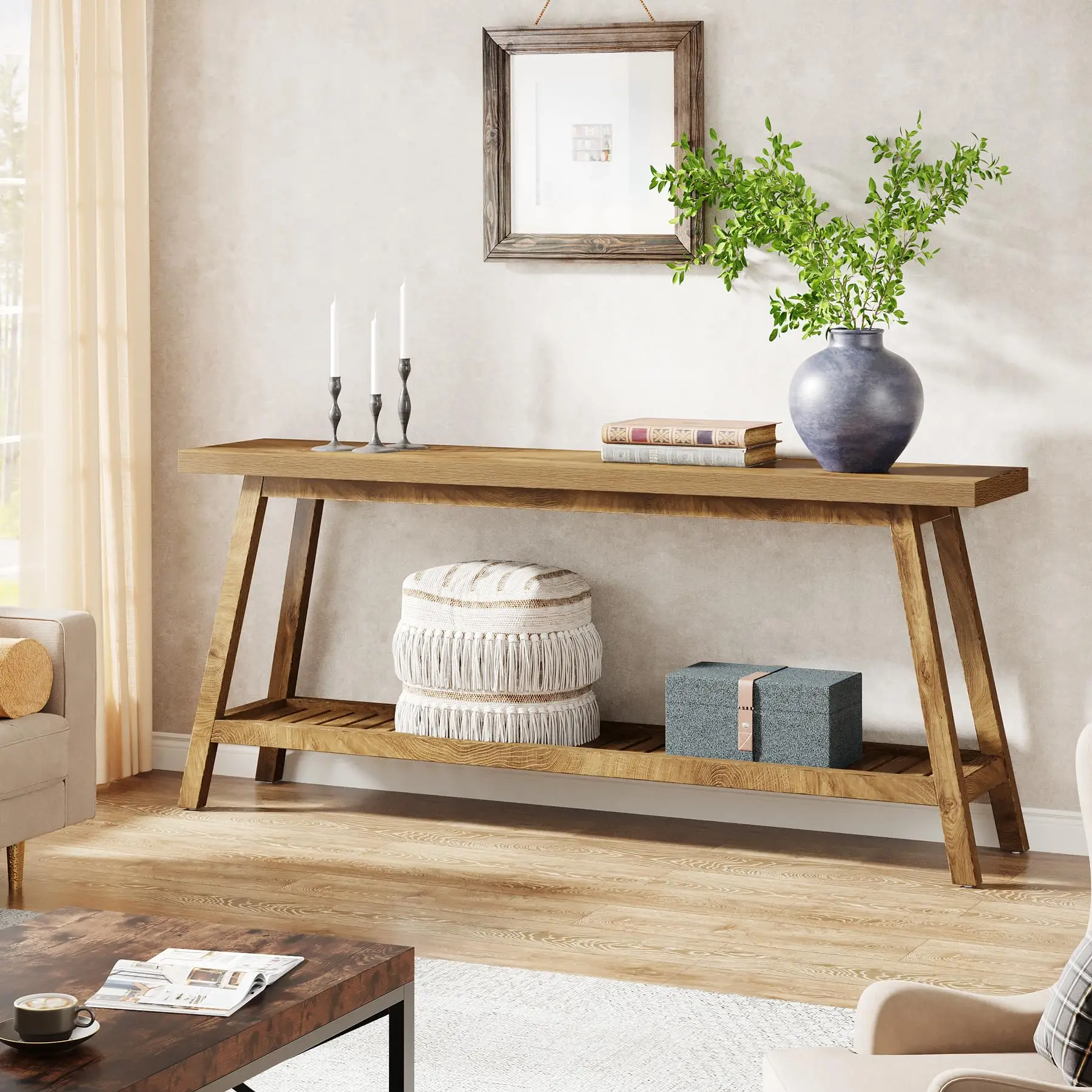 Tribesigns Farmhouse Console Entryway Table: 70.9 Inches All Wood Console Table for Entrance, 2 Tiers Narrow Long Behind Couch S