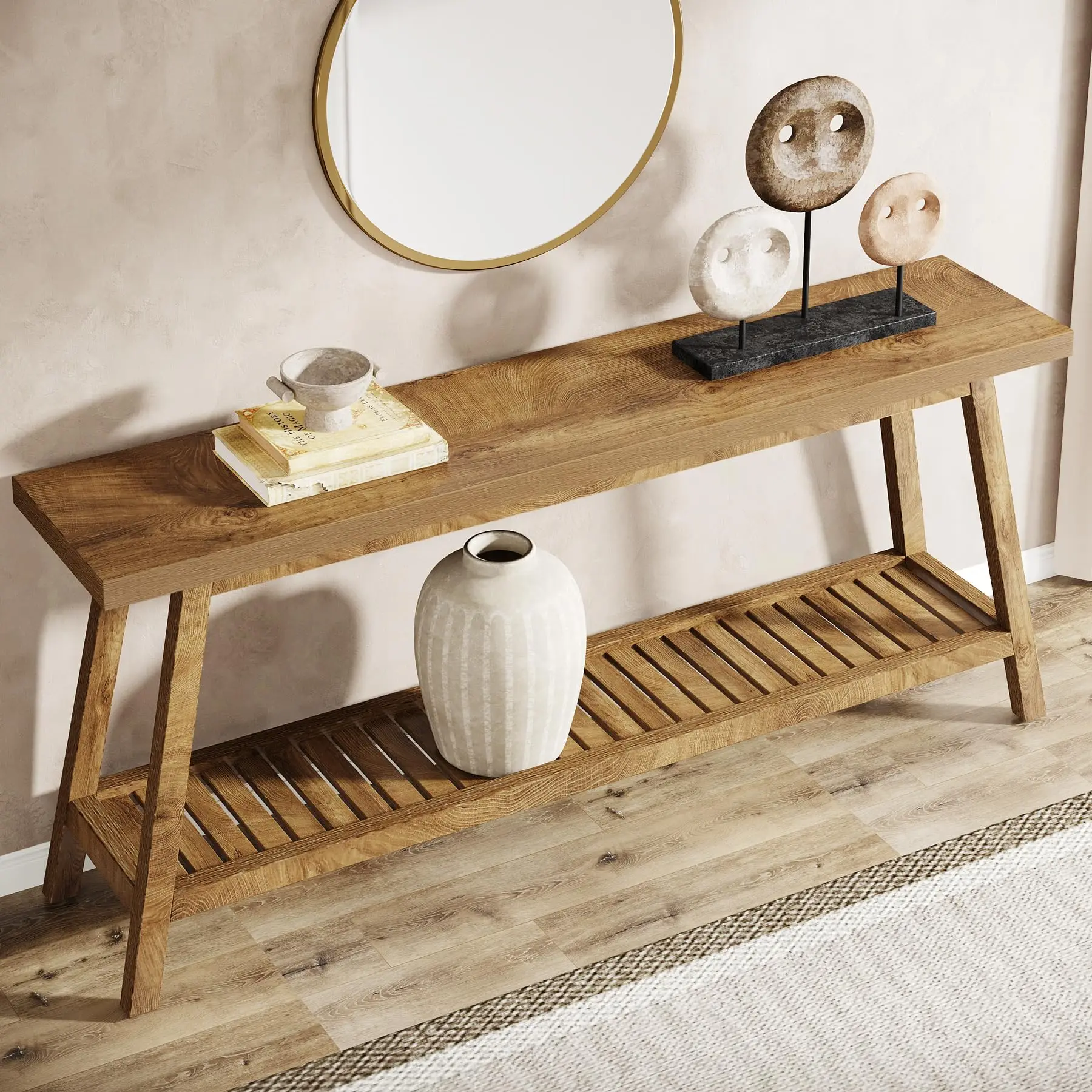 Tribesigns Farmhouse Console Entryway Table: 70.9 Inches All Wood Console Table for Entrance, 2 Tiers Narrow Long Behind Couch S