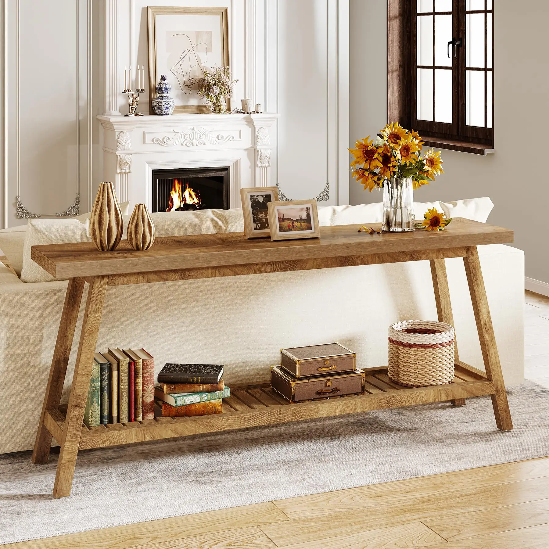 Tribesigns Farmhouse Console Entryway Table: 70.9 Inches All Wood Console Table for Entrance, 2 Tiers Narrow Long Behind Couch S