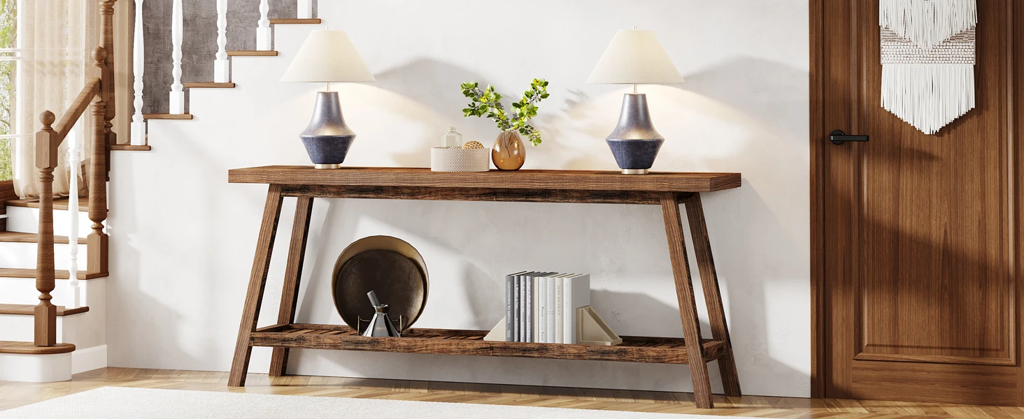 Tribesigns Farmhouse Console Entryway Table: 70.9 Inches All Wood Console Table for Entrance, 2 Tiers Narrow Long Behind Couch S
