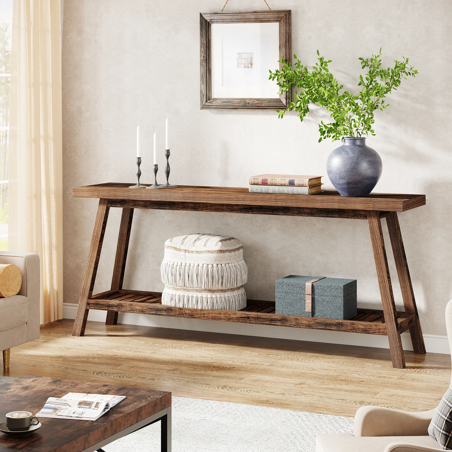 Tribesigns Farmhouse Console Entryway Table: 70.9 Inches All Wood Console Table for Entrance, 2 Tiers Narrow Long Behind Couch S