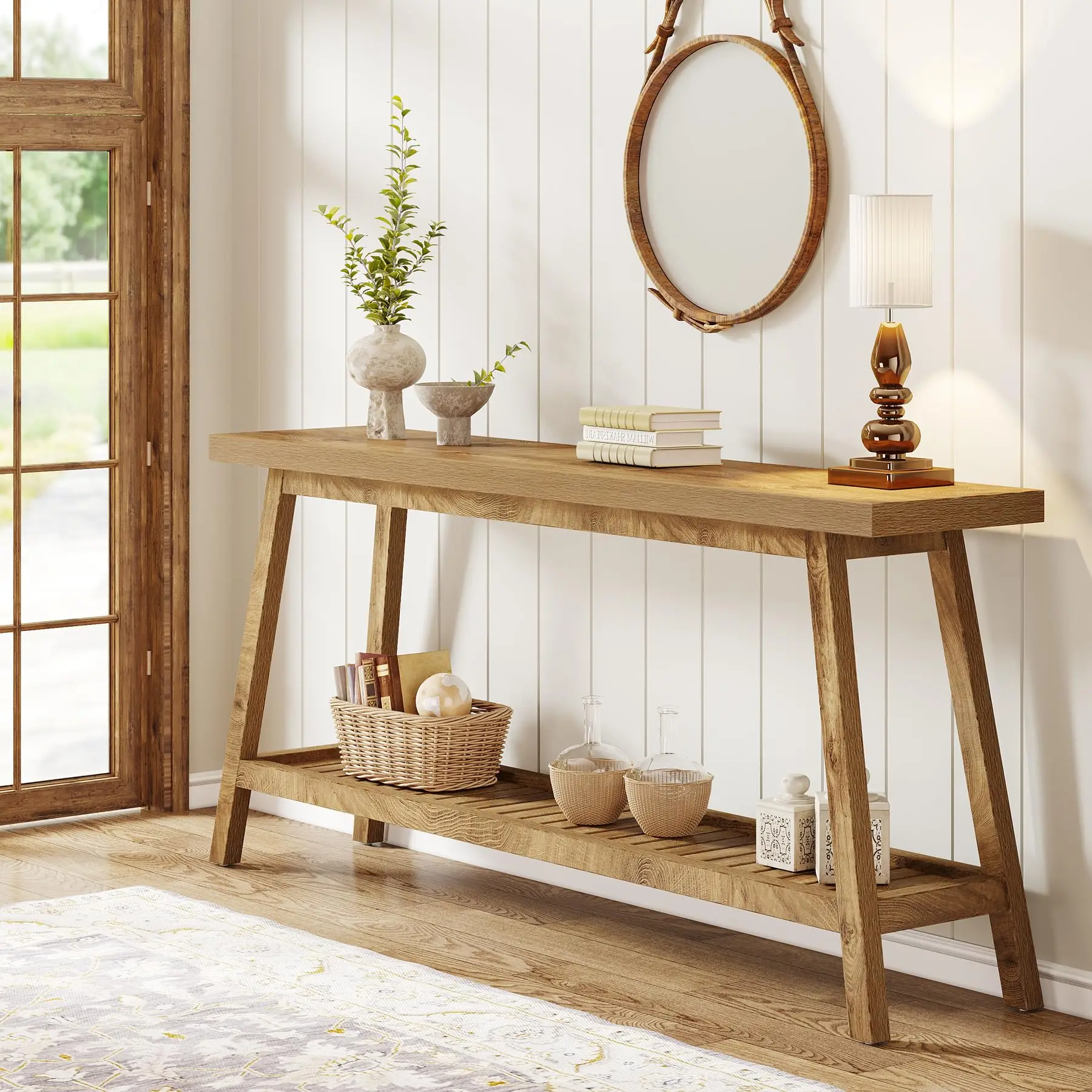 Tribesigns Farmhouse Console Entryway Table: 70.9 Inches All Wood Console Table for Entrance, 2 Tiers Narrow Long Behind Couch S