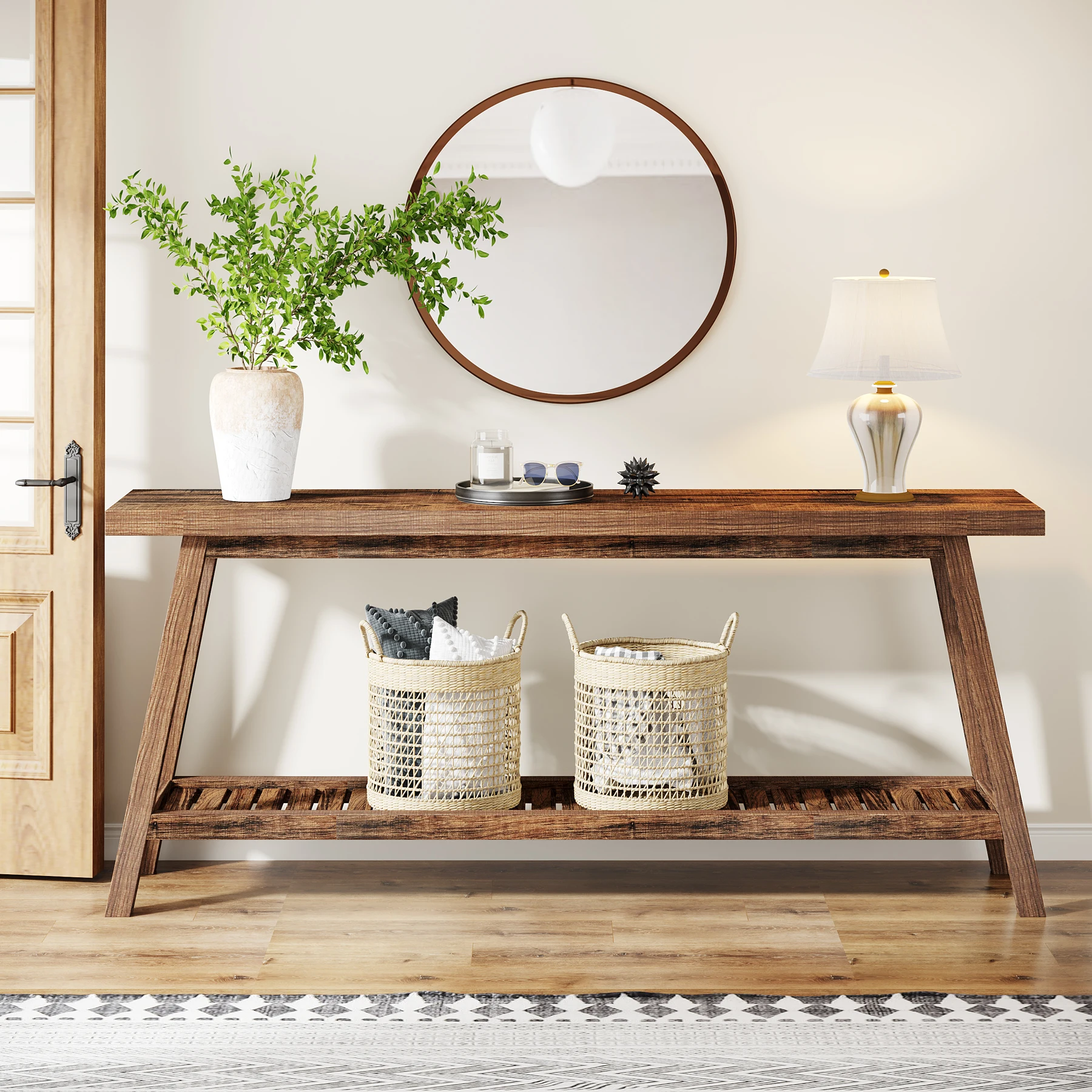 Tribesigns Farmhouse Console Entryway Table: 70.9 Inches All Wood Console Table for Entrance, 2 Tiers Narrow Long Behind Couch S