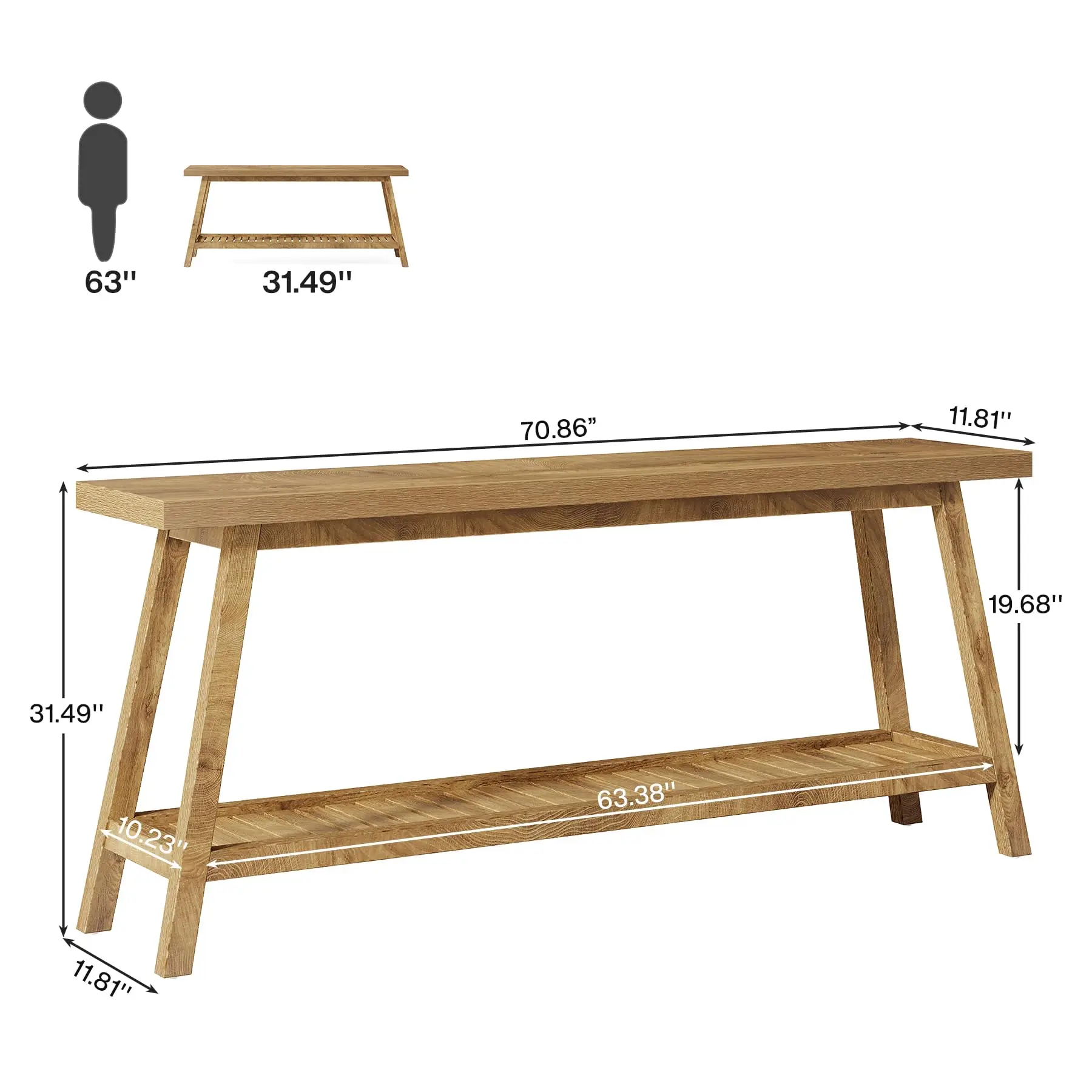 Tribesigns Farmhouse Console Entryway Table: 70.9 Inches All Wood Console Table for Entrance, 2 Tiers Narrow Long Behind Couch S