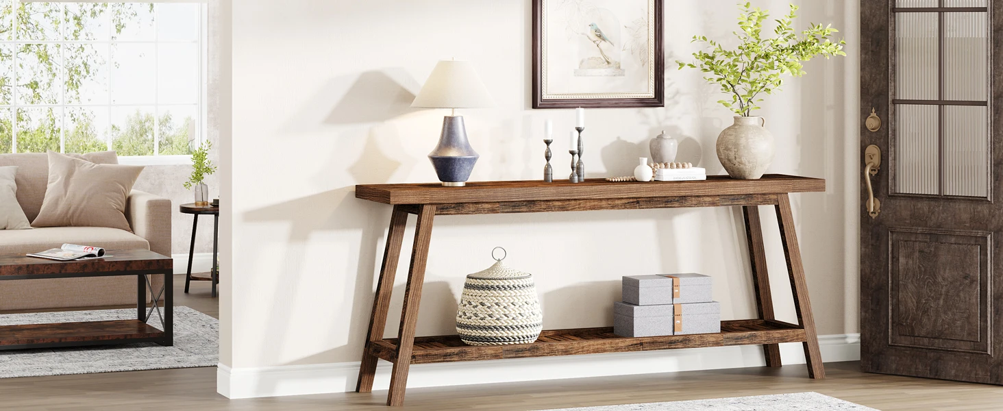 Tribesigns Farmhouse Console Entryway Table: 70.9 Inches All Wood Console Table for Entrance, 2 Tiers Narrow Long Behind Couch S