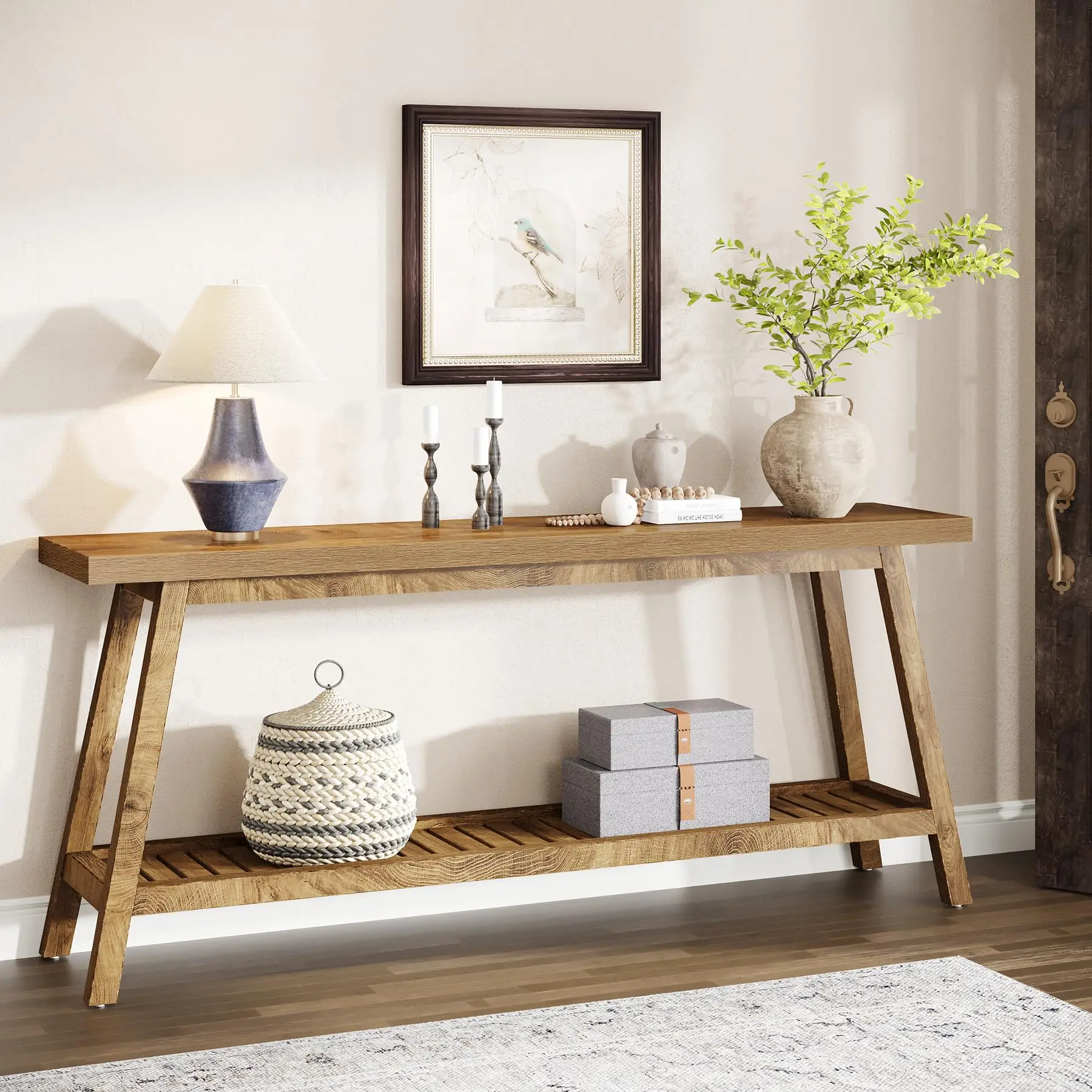 Tribesigns Farmhouse Console Entryway Table: 70.9 Inches All Wood Console Table for Entrance, 2 Tiers Narrow Long Behind Couch S
