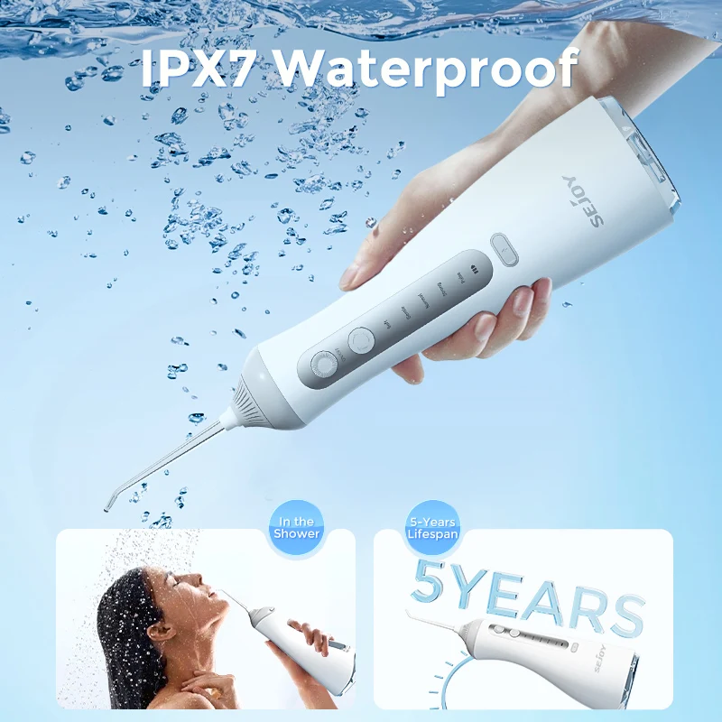 Sejoy Electric Oral Irrigator Water Dental Flosser Pick for Teeth Cordless 350ML Water Tank,6 Cleaning Modes, IPX7 for Home