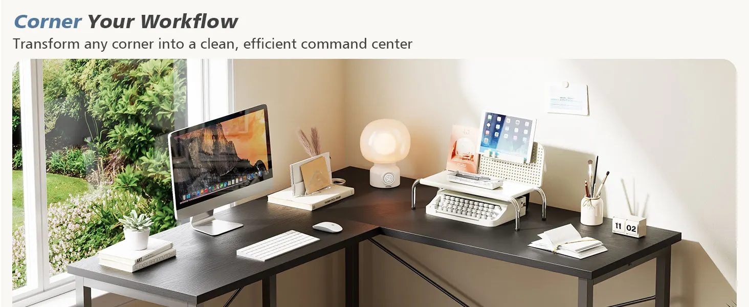 JHK 50 Inch L Shaped Desk Computer Gaming Desks Corner Office Table with CPU Shelf for Home Study Writing Work Station for Office