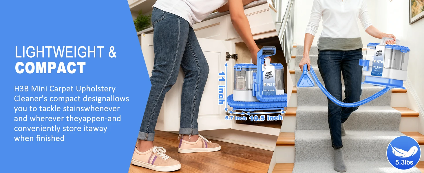 Carpet + Upholstery Cleaner Machine, 32Kpa Powerful Suction w/ 5 Cleaning Tools,Lightweight for Rug,Carpet,Car Seats,Pets,Stairs