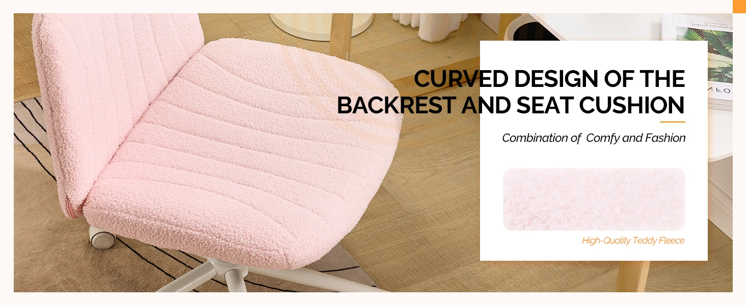 VINGLI Pink Boucle Criss Cross Chair - Dual-Use With/No Wheels Swivel Armless Wide Comfy Office Vanity Chair for Study Makeup