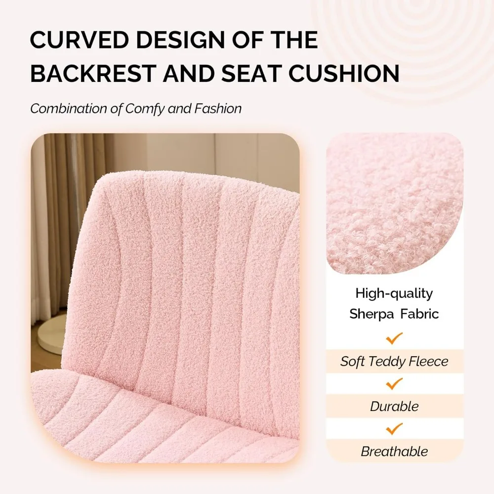 VINGLI Pink Boucle Criss Cross Chair - Dual-Use With/No Wheels Swivel Armless Wide Comfy Office Vanity Chair for Study Makeup