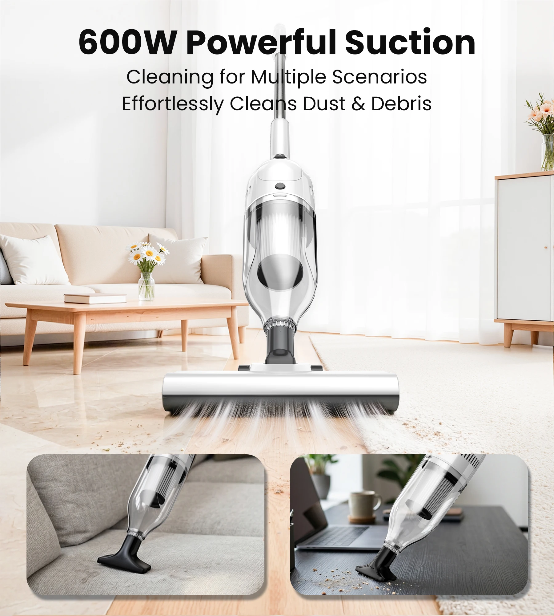 R7 Corded Stick Vacuum Cleaner 600W 20Kpa Powerful Suction Household Handheld Stick Vacuum 3 in 1 Lightweight Cleaner for Home Carpet