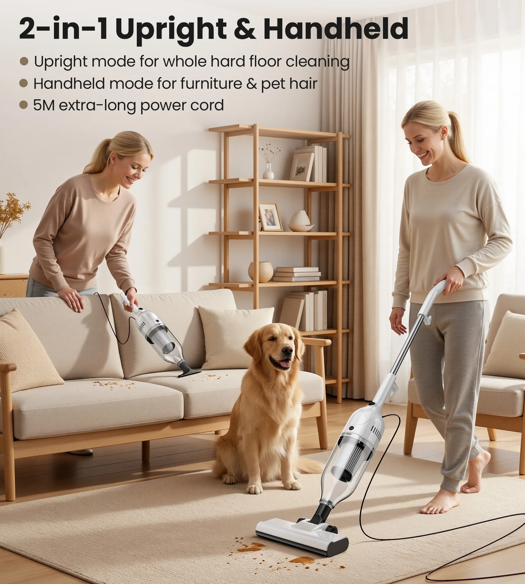 R7 Corded Stick Vacuum Cleaner 600W 20Kpa Powerful Suction Household Handheld Stick Vacuum 3 in 1 Lightweight Cleaner for Home Carpet