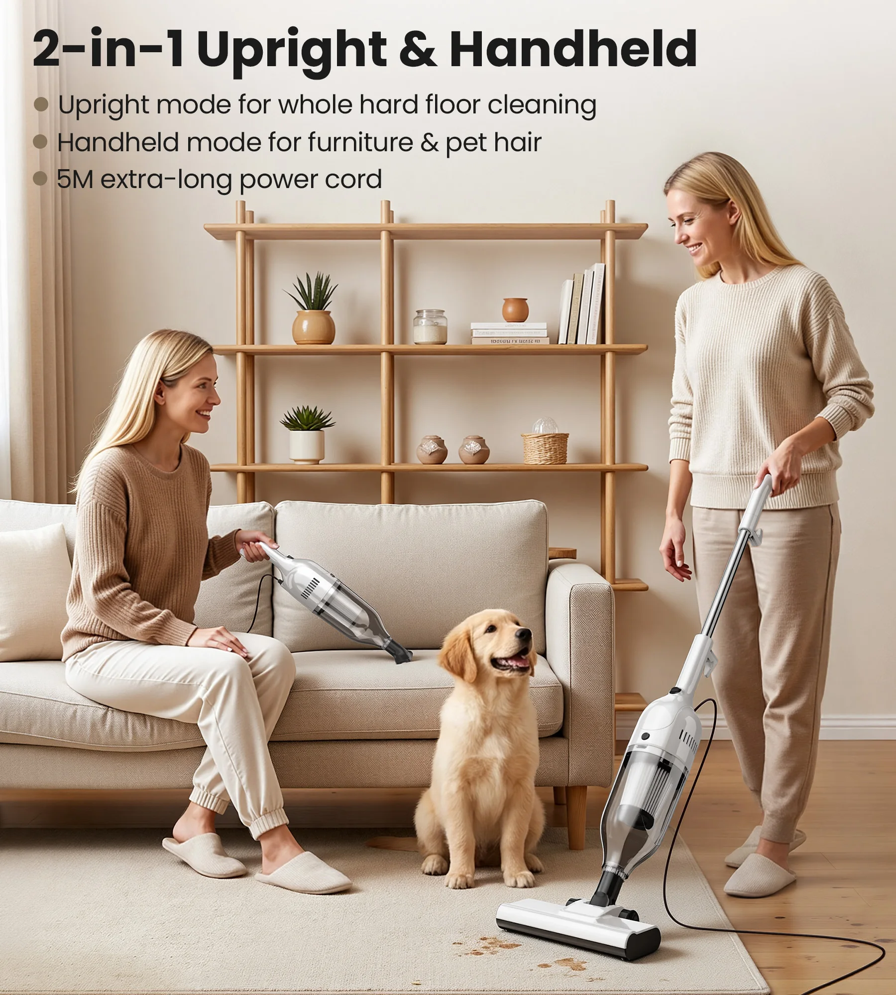 R7 Corded Stick Vacuum Cleaner 600W 20Kpa Powerful Suction Household Handheld Stick Vacuum 3 in 1 Lightweight Cleaner for Home Carpet