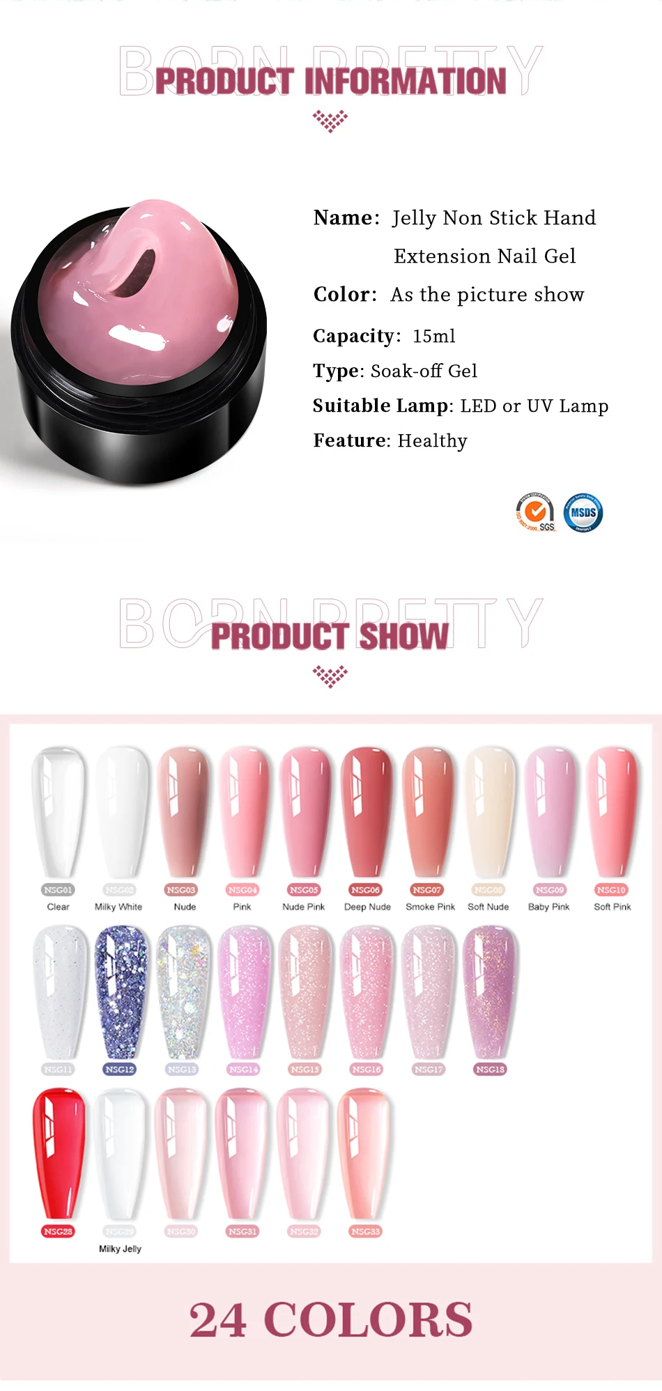 BORN PRETTY 15ml Clear Non Stick Hand Extension Gel 3D Shaping Sculpting Carving Nail Art Solid Hard Gel for Fake Nail