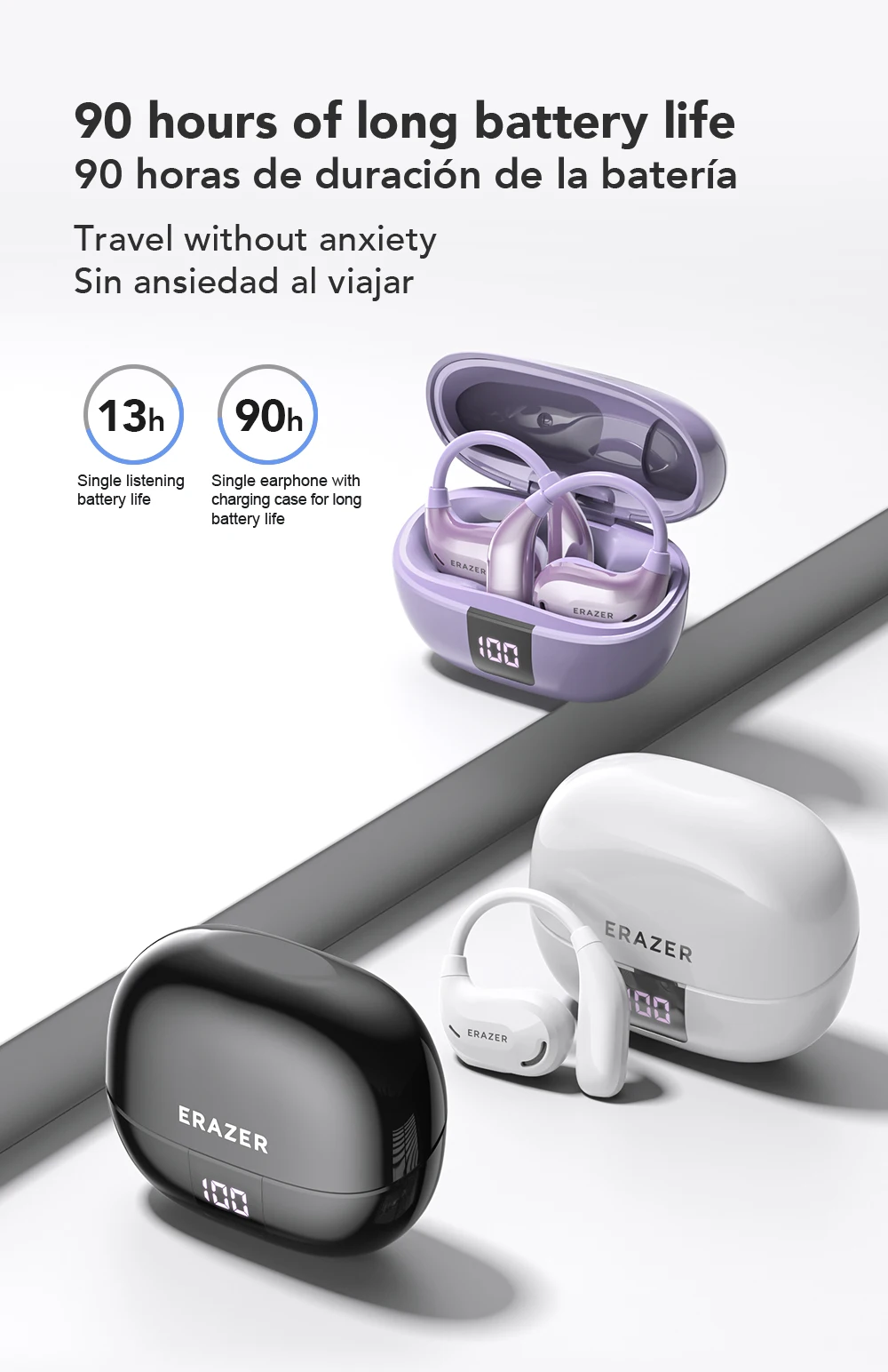 ERAZER XT66PRO Bluetooth Earphones ASMR Headsets DIY APP AI Translator Earbuds Wireless Headphones 13 Hours Long Life Display