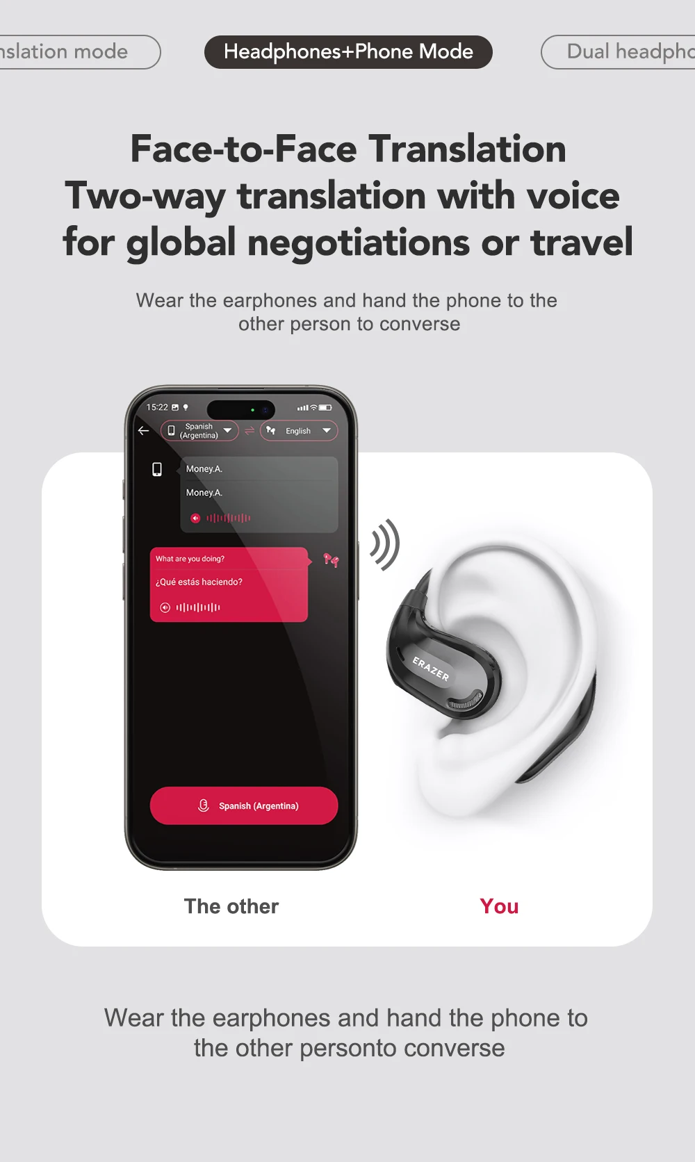 ERAZER XT66PRO Bluetooth Earphones ASMR Headsets DIY APP AI Translator Earbuds Wireless Headphones 13 Hours Long Life Display