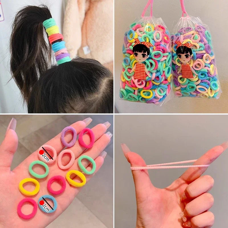 200-1000pcs Women Girls Colorful Nylon Elastic Hair Bands Ponytail Hold Small Hair Tie Rubber Bands Scrunchie Hair Accessories