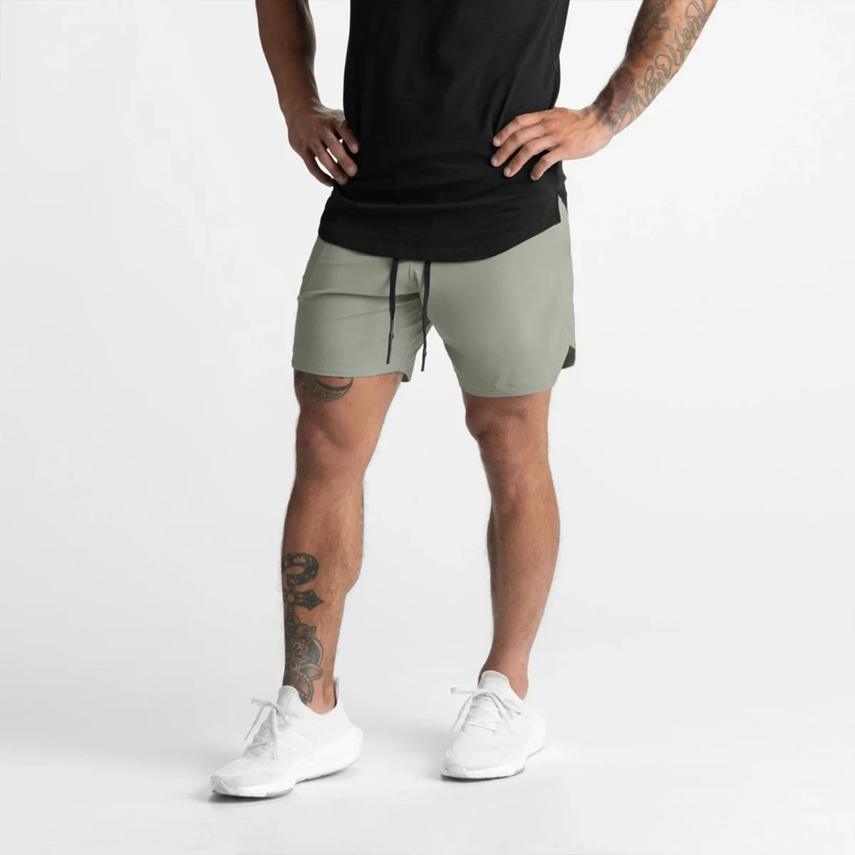 2024 Men's Running Shorts Single-Layer Woven Quick Dry Gym Solid Color Fitness Sports Casual Workout Sportswear Fifth Pants New