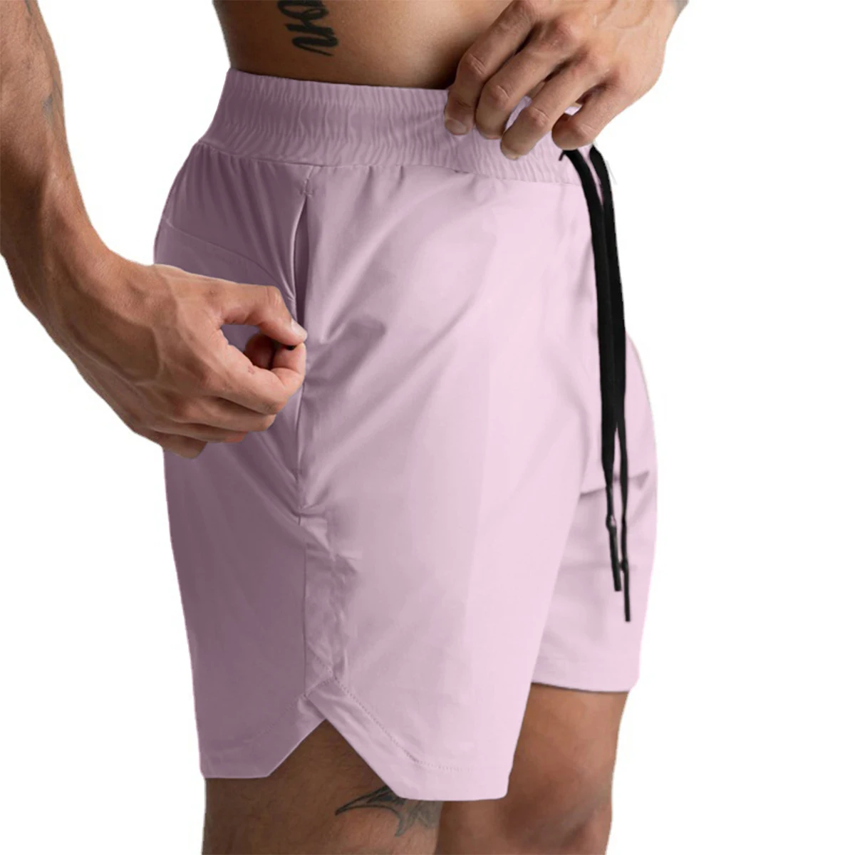 2024 Men's Running Shorts Single-Layer Woven Quick Dry Gym Solid Color Fitness Sports Casual Workout Sportswear Fifth Pants New