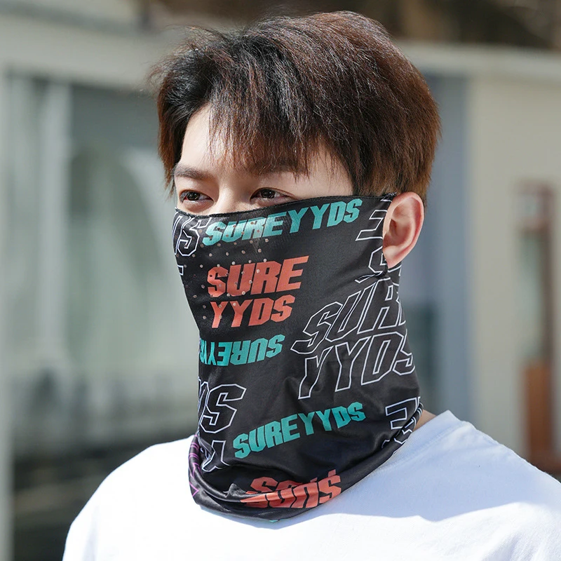 Summer Ice Silk Sunscreen Mask For Men Women Outdoor Cycling Face Cover Solid Color Neck Wrap UV Protection Ear Bandana Scarf