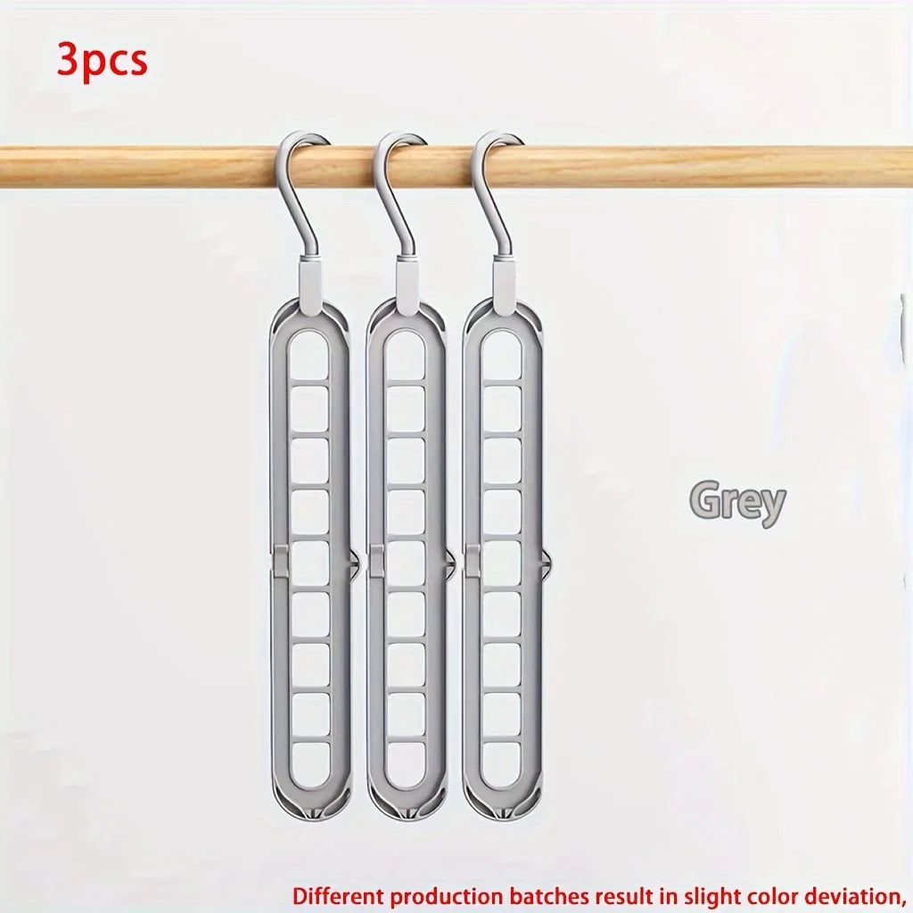 3pcs, Plastic 9-Hole Foldable Hangers, Heavy Duty Space Saving Clothes Organizer Hangers, For Room, Closet, Wardrobe, Home & Dor