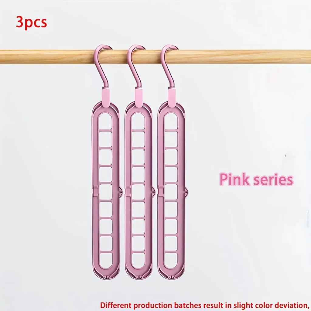 3pcs, Plastic 9-Hole Foldable Hangers, Heavy Duty Space Saving Clothes Organizer Hangers, For Room, Closet, Wardrobe, Home & Dor