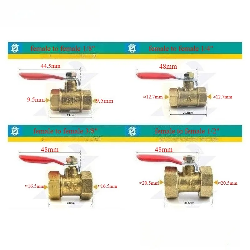 1/8' 1/4' 3/8' 1/2' Brass Small Ball Valve Female/Male Thread Brass Valve Connector Joint Copper Pipe Fitting Coupler Adapter