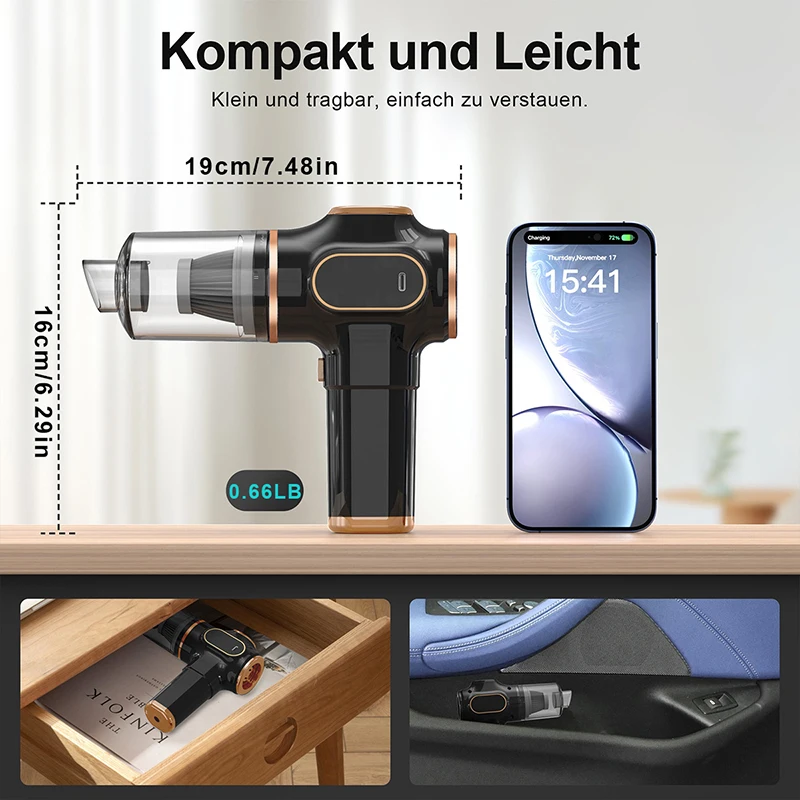 ABS Car Vacuum Cleaner Household Appliances Portable Battery long life Powerful Vacuum Cleaner Suitable for Cleaning Car Debris