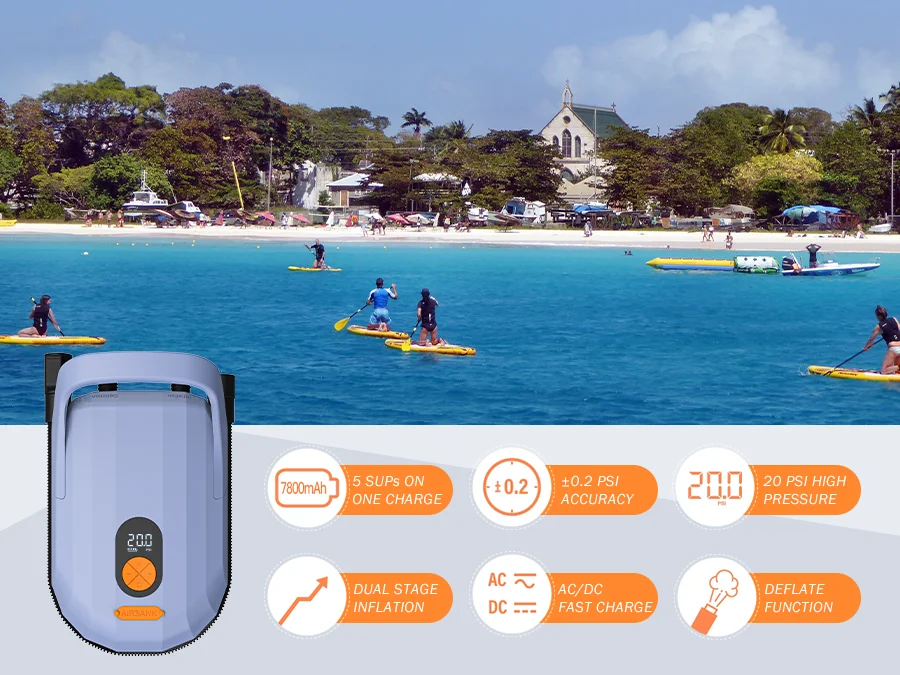 AIRBANK SUP Electric Air Pump with Battery 7800mAh 11.1V 20 PSI Max Rechargeable Battery Pump for Boards, Surf Kite