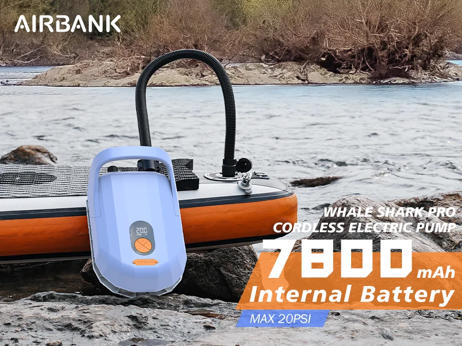 AIRBANK SUP Electric Air Pump with Battery 7800mAh 11.1V 20 PSI Max Rechargeable Battery Pump for Boards, Surf Kite