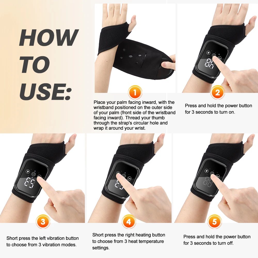 Electric Heating Wrist Massager Wrist Brace Protector Wrap Vibration Massage Relieves Tenosynovitis Carpal Tunnel Fatigue Relief