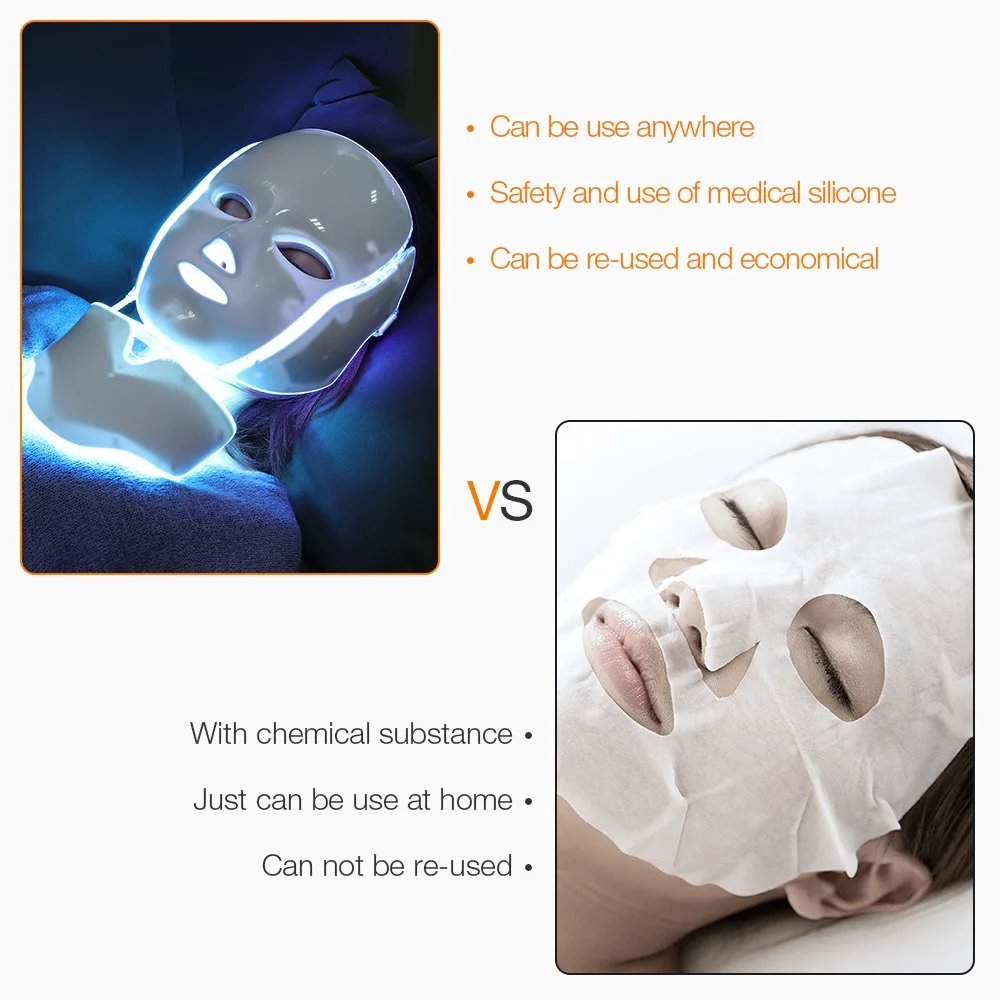 7 Colors Light LED Face Neck Beauty Mask Photon Red Light Facial Skin Care Anti Aging Rejuvenation Brighten Skin Care Tool